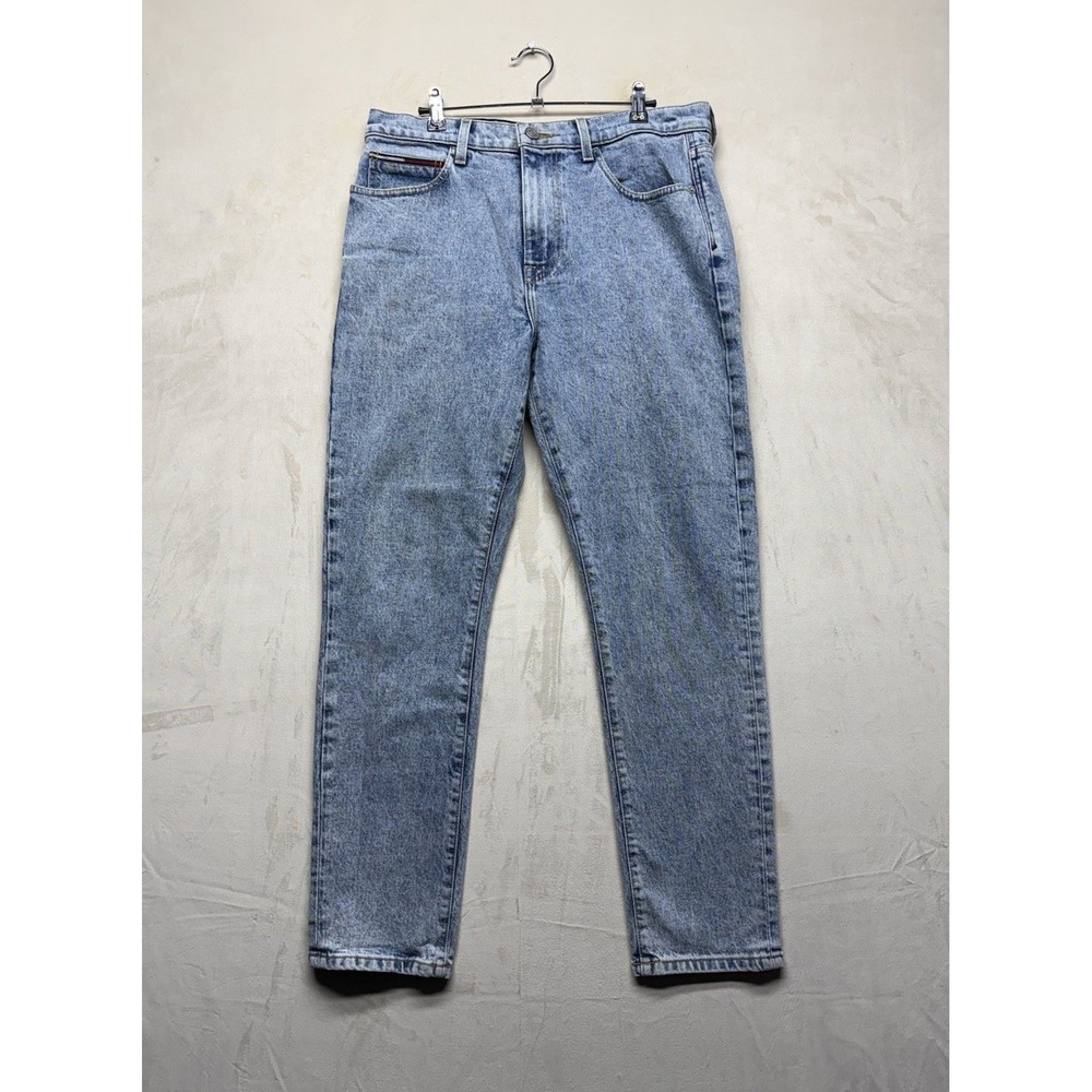 Tommy Jeans Men's 32x32 Blue Denim Light Wash Faded Slim Fit Jeans Logo Accent